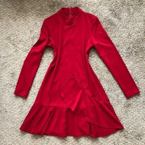 Red long-sleeved ruffle dress